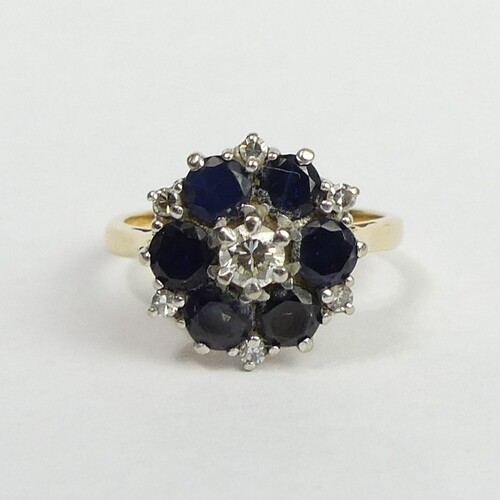 18 carat gold sapphire and diamond ring, 4.1 grams. Size J 1...