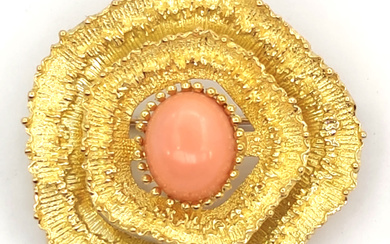 18 carati Oro giallo - Spilla - Ct 6.00 Corallo rosa Peso Totale : 13.43 g