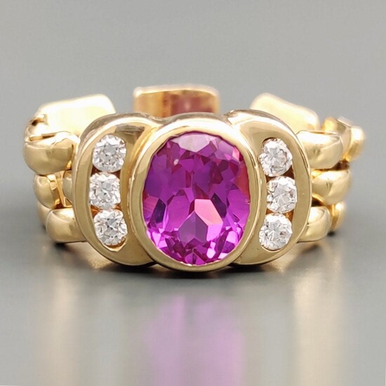 18 kt yellow gold 18 kt ring with amethyst and zircon
