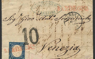 1860, Sardegna, lettera da Cagliari per Venezia del 12 maggio 1860