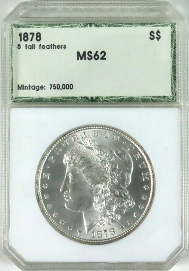 1878 MS62 US MORGAN SILVER DOLLAR COIN