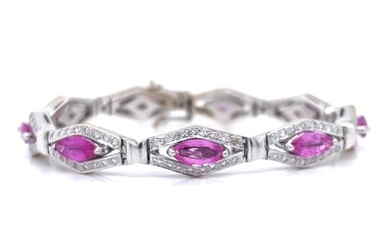 18K White Gold Pink Sapphire & Diamond Bracelet