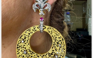 18K & Silver Diamond Ruby & Onyx Earrings
