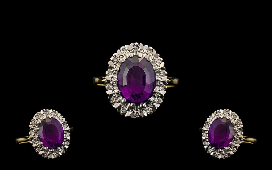 18ct Gold Attractive Amethysts and Diamond Set Cluster Ring ...