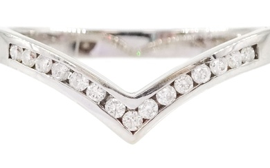 18ct white gold channel set round brilliant cut diamond wishbone ring