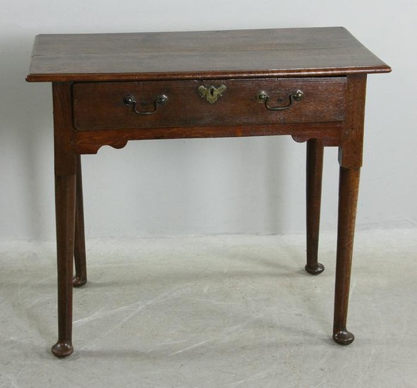 18thC English Queen Anne Oak Single Drawer Table