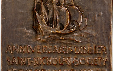 1909 Anniversary Dinner of the Saint Nicholas Society of New York Plaque. Uniface. By Chester Beach. Mint State.