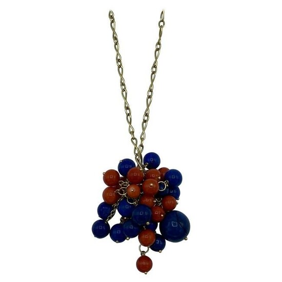 1970's Yellow Gold Chain with Lapis and Coral Bead