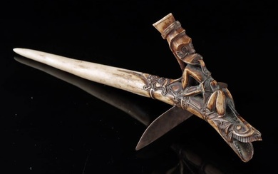 19th C. Indonesian Antler Dagger w/ Abstract Figure