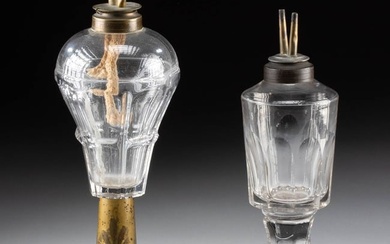 19th C. New England Pressed Glass Double Wick Lamps