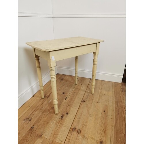 19th C. painted pine side table on turned legs {73 cm H x 76...