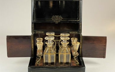 19th Century Tantalus in Ebonized and Brass Inlay Case