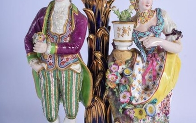 19th c. Minton figural taper stick group of a lady and
