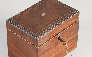 19th century mahogany tea box with band intarsia.