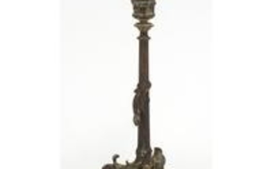 19th century patinated bronze candlestick with paw