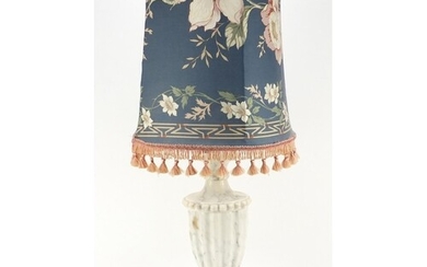 19th century style carved marble table lamp with shade, over...