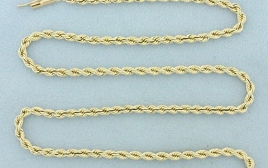 20 Inch Solid Rope Link Chain Necklace in 14k Yellow Gold