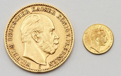 20 Mark Reichsgoldmünze Wilhelm I. und 20 Mark Miniatur