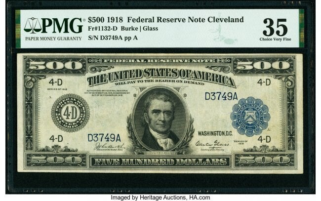 20066: Fr. 1132-D $500 1918 Federal Reserve Note PMG Ch