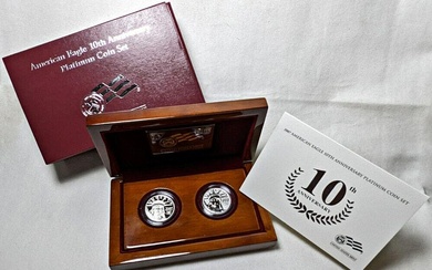 2007 Platinum American Eagle $50 2 Coin 10th Anniversary Set - PR & Rev PR