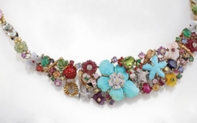 Unusual necklace with coloured stones and enamel...