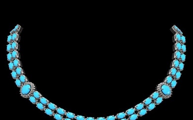 29.16 ctw Turquoise & Diamond Necklace 14K White Gold
