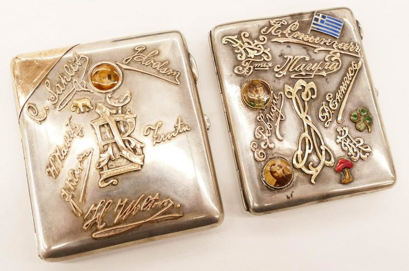2pc Antique Russian Silver Gold Overlay Cigarette Boxes