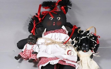 [3] Assorted Black Dolls, 2 are Bisque, 1 Rag Fabric