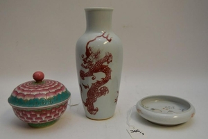 3 Chinese Porcelain Articles. Chinese Famille Rose