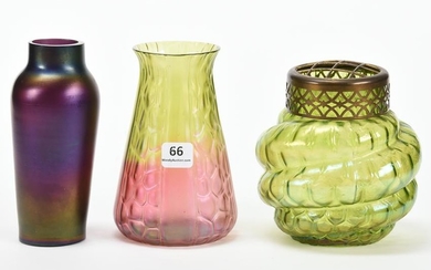 (3) Vases, Art Glass, Loetz Style