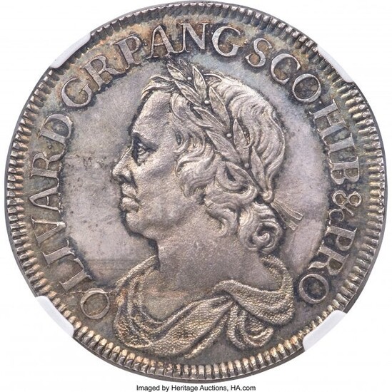 30166: Oliver Cromwell Crown 1658/7 MS64 NGC, KM393.2