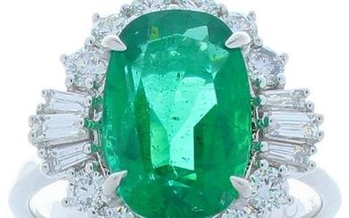 3.74 Carat Emerald and Diamond Cocktail Ring in 18