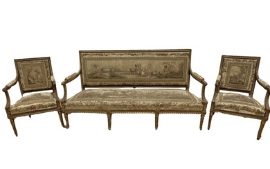 3pc. Set of French Settee & Chairs Settee - 39"H,...