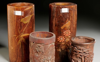 (4) Asian wood carved scholars objects