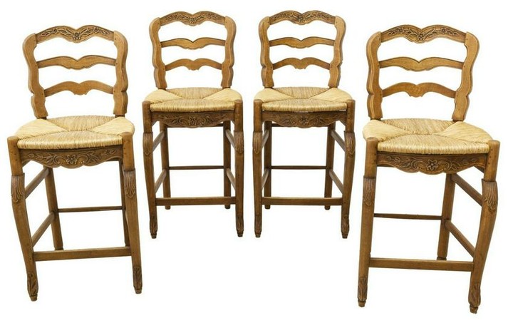 (4) FRENCH PROVINCIAL STYLE RUSH SEAT BARSTOOLS