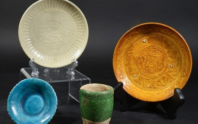4 Glazed Plates and Cup, Han or Song Dynasty