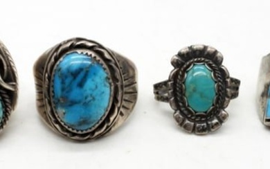 (4) STERLING SILVER TURQUOISE RINGS