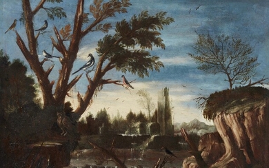 Italian School circa 1700 - Two Landscapes with Songbirds