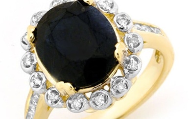 5.33 ctw Blue Sapphire & Diamond Ring 10k Yellow Gold