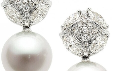 55066: South Sea Cultured Pearl, Diamond, White Gold Ea