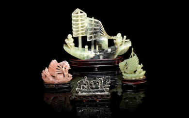 A varied group of hardstone carvings of sailing boats
