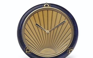 A FRENCH GILT METAL AND ENAMELED DESK CLOCK, BY CARTIER, 20TH CENTURY