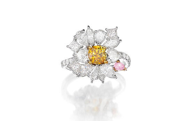 A Fancy Coloured Diamond and Diamond Ring,, by Sirus Tanya