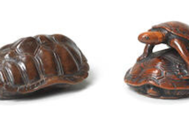 Four wood netsuke of tortoises