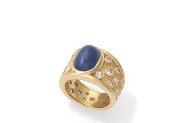 A star sapphire and diamond dress ring,, by Julius Cohen