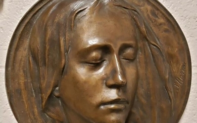 1920's Virgin Mary Bronze Raised Relief Plaque by