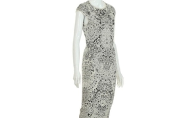 Alexander McQueen Monochrome Stretch Knit Floral Dress, midi...