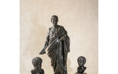 A bronze bust of a Roman