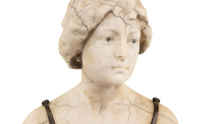 A BRONZE-MOUNTED ALABASTER BUST OF A WOMAN, 19TH CENTURY