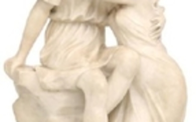 Carved Alabaster Sculpture of a Man and Woman